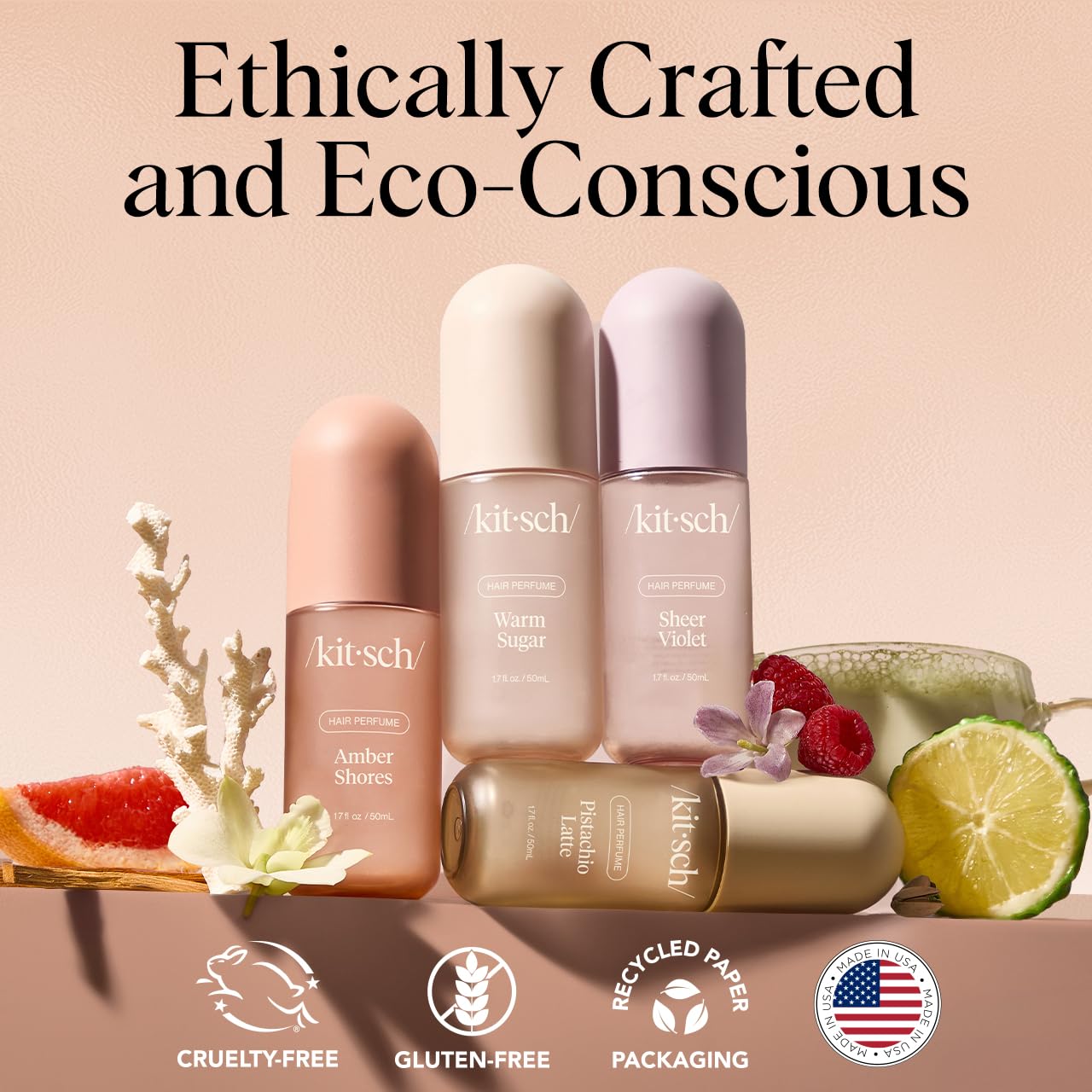 Kitsch Warm Sugar Hair Perfume For Women - Clean, Deodorizing, and Patented Odor-Eliminating Technology, Body Mist - Freshen Hair, Body & Pillows - Sweet Pink Grapefruit & Warm Vanilla Scent - 50ml 24Hr Smart